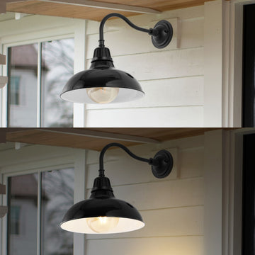 Aurora 12.25" Farmhouse Industrial Indoor/Outdoor Iron LED Gooseneck Arm Outdoor Sconce - JONATHAN Y